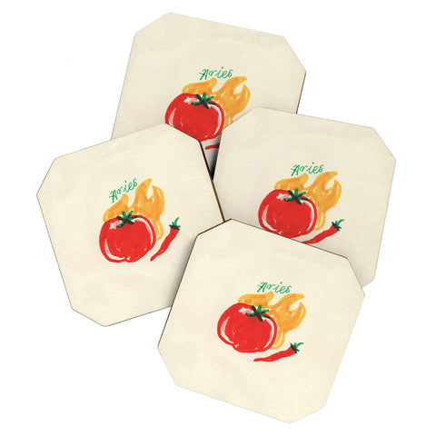 adrianne aries tomato Coaster Set