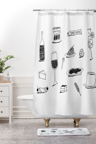 adrianne dinner dessert Shower Curtain And Mat