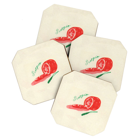 adrianne scorpio tomato Coaster Set