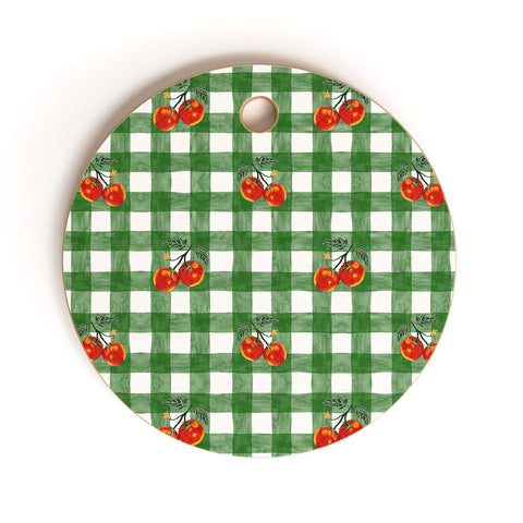 adrianne Tomato Gingham Cutting Board Round