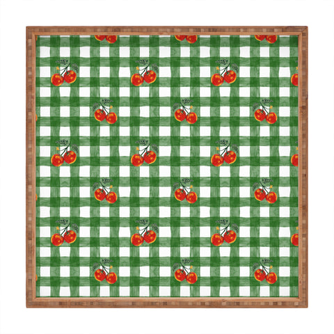 adrianne Tomato Gingham Square Tray