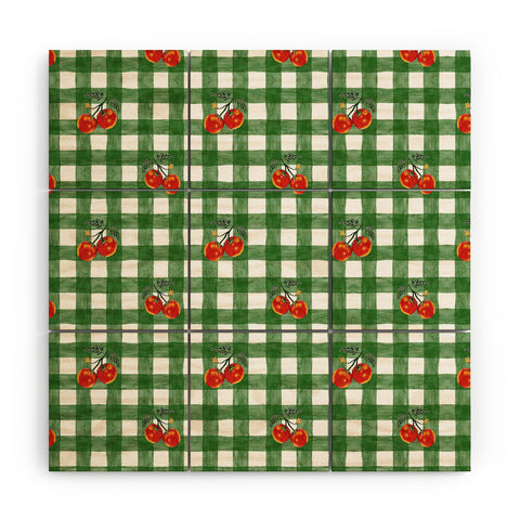 adrianne Tomato Gingham Wood Wall Mural