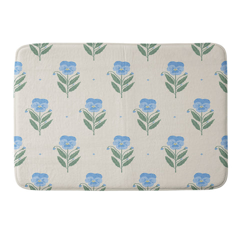 Agnes 91 Blue Pansy Floral Repeat Memory Foam Bath Mat