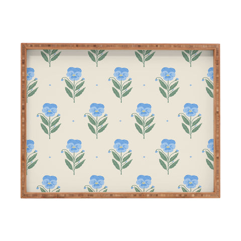 Agnes 91 Blue Pansy Floral Repeat Rectangular Tray