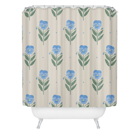Agnes 91 Blue Pansy Floral Repeat Shower Curtain