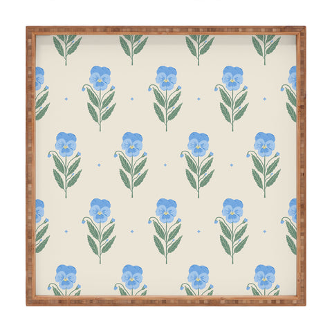 Agnes 91 Blue Pansy Floral Repeat Square Tray