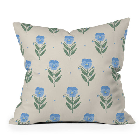 Agnes 91 Blue Pansy Floral Repeat Throw Pillow