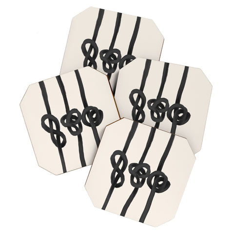 Agnes 91 Minimalist Black Knot Abstract Coaster Set