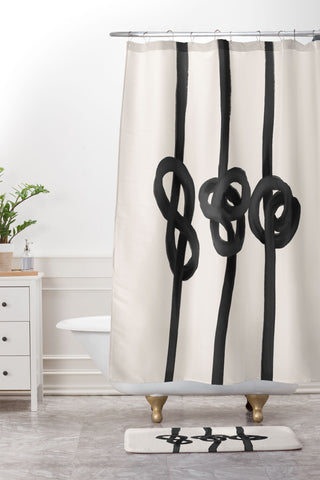 Agnes 91 Minimalist Black Knot Abstract Shower Curtain And Mat