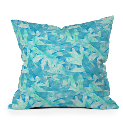 Aimee St Hill Aqua Leaves Outdoor Throw Pillow