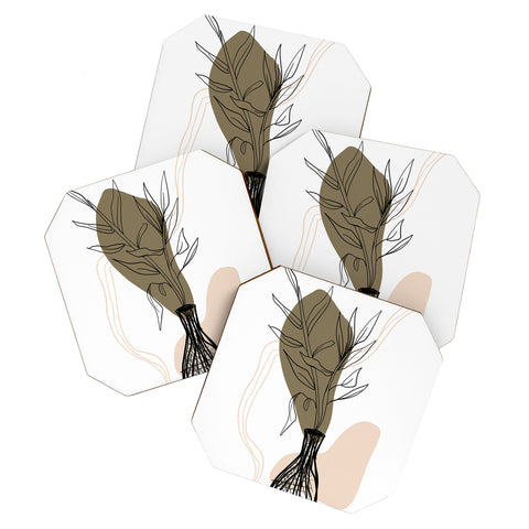 Aleeya Jones Abstract leaves I Coaster Set