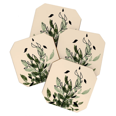 Aleeya Jones Green and black leaves Coaster Set