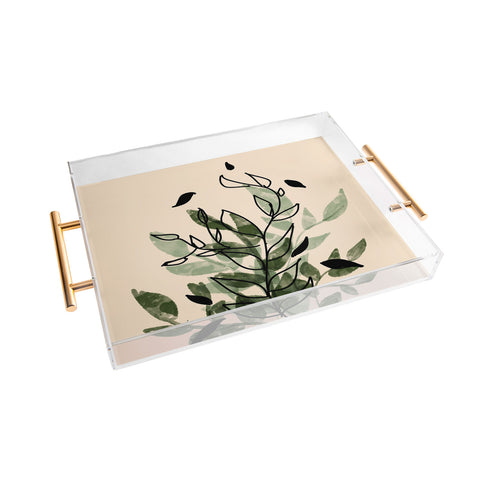 Aleeya Jones Green and black leaves Acrylic Tray