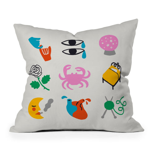 Aley Wild Cancer Emoji Outdoor Throw Pillow