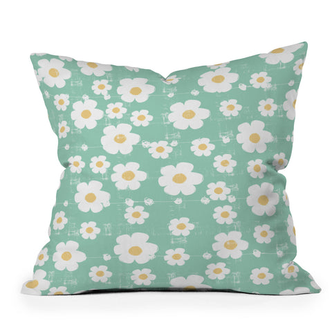 Ali Benyon Aqua Daisy Outdoor Throw Pillow