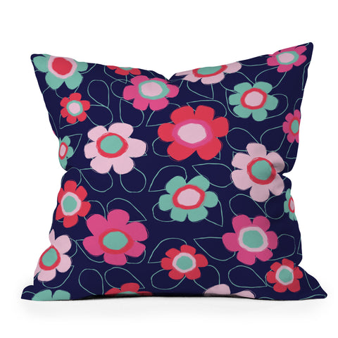 Ali Benyon Happy Flowers Outdoor Throw Pillow
