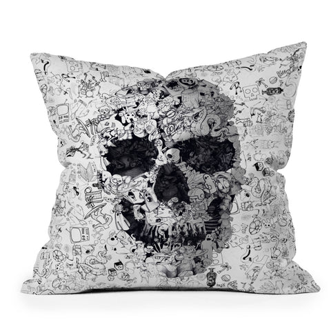 Ali Gulec Doodle Skull BW Outdoor Throw Pillow