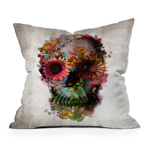 Ali Gulec Gardening Floral Skull Outdoor Throw Pillow