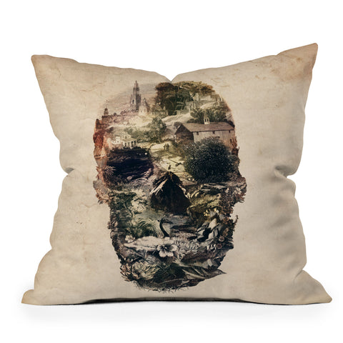Ali Gulec Skull Town Outdoor Throw Pillow