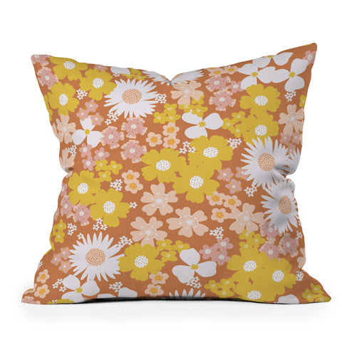 Alice Rebecca Potter Wildflower Retro Ditsy Flower Outdoor Throw Pillow