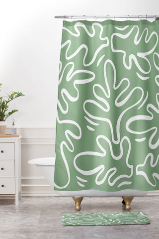 Alilscribble Abstract Greens Shower Curtain And Mat