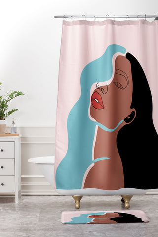 Alilscribble Blue Girl Shower Curtain And Mat