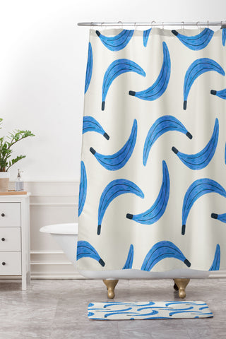 Alisa Galitsyna Blue Bananas Shower Curtain And Mat