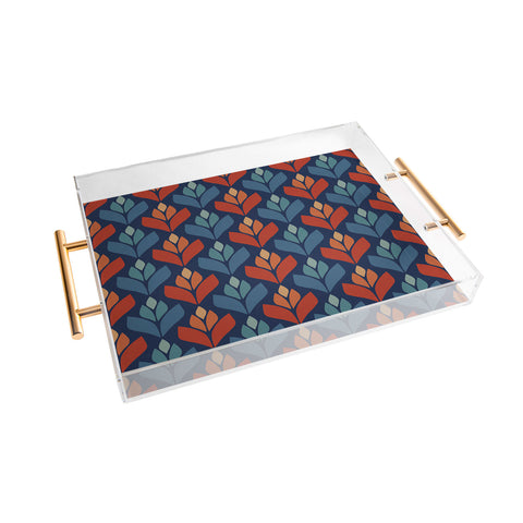 Alisa Galitsyna Blue Red Retro Trefoil Patter Acrylic Tray