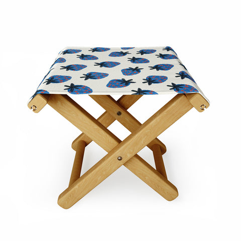 Alisa Galitsyna Blue Strawberries Folding Stool