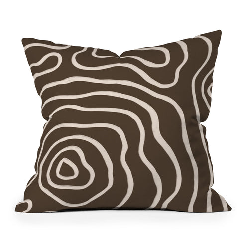 Alisa Galitsyna Brown Topographic Map Outdoor Throw Pillow