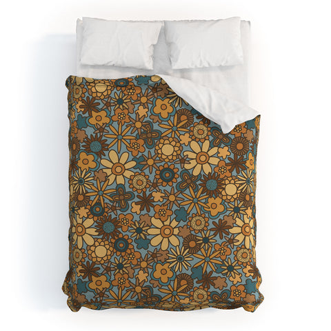 Alisa Galitsyna Cyan Retro Bloom Duvet Cover