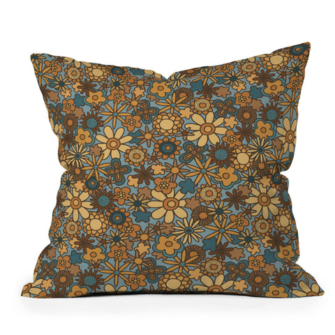Alisa Galitsyna Cyan Retro Bloom Outdoor Throw Pillow
