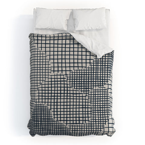 Alisa Galitsyna Dark Blue Grid Pattern Duvet Cover