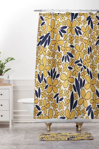 Alisa Galitsyna Four leaf Flower Pattern Shower Curtain And Mat