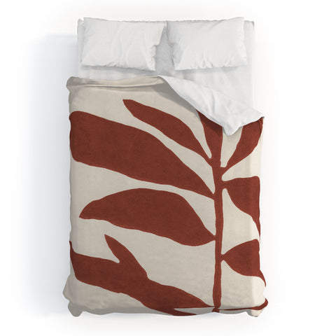 Alisa Galitsyna Linocut Branch 3 Saffron Red Duvet Cover