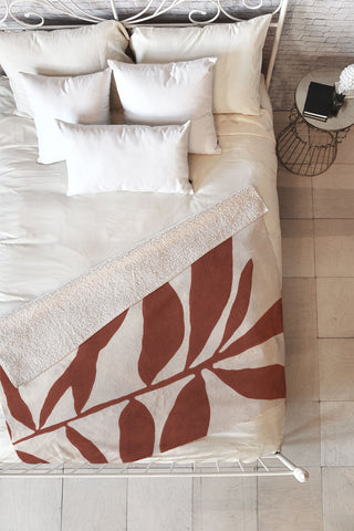 Alisa Galitsyna Linocut Branch 3 Saffron Red Fleece Throw Blanket