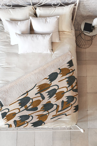 Alisa Galitsyna Linocut Tulip Pattern 1 Fleece Throw Blanket