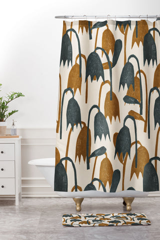 Alisa Galitsyna Linocut Tulip Pattern 1 Shower Curtain And Mat