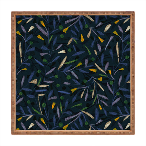 Alisa Galitsyna Midnight Floral Pattern 02 Square Tray
