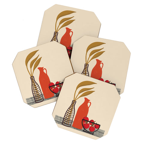 Alisa Galitsyna Modern Still Life with Red App Coaster Set