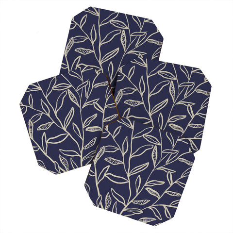 Alisa Galitsyna Navy Blue Patterned Leaves Coaster Set