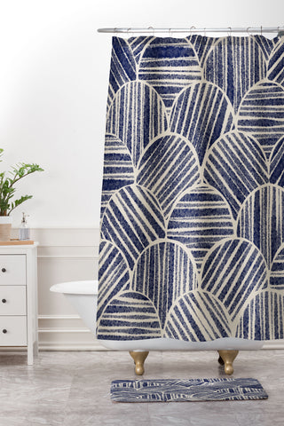 Alisa Galitsyna Navy Blue Striped Pattern 2 Shower Curtain And Mat