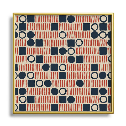 Alisa Galitsyna Red Blue Handdrawn Pattern 1 Square Metal Framed Art Print