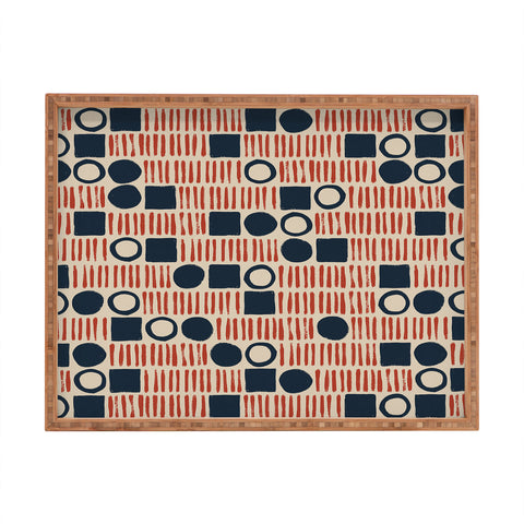 Alisa Galitsyna Red Blue Handdrawn Pattern 1 Rectangular Tray