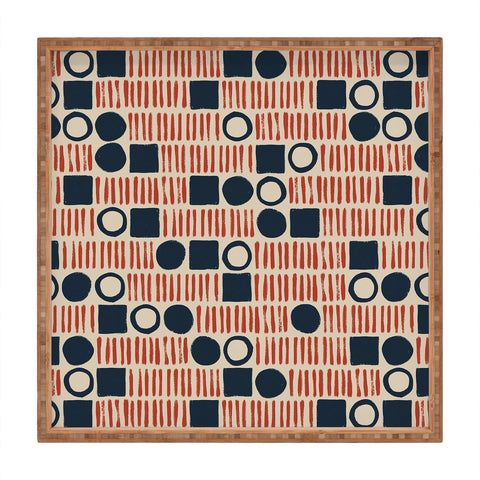 Alisa Galitsyna Red Blue Handdrawn Pattern 1 Square Tray