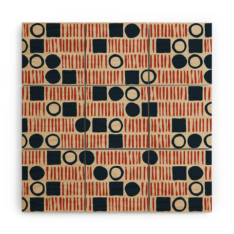 Alisa Galitsyna Red Blue Handdrawn Pattern 1 Wood Wall Mural