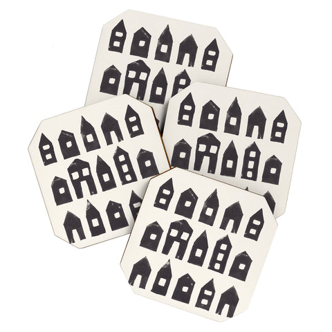 Alisa Galitsyna Tiny Houses 1 Handprinted Line Coaster Set