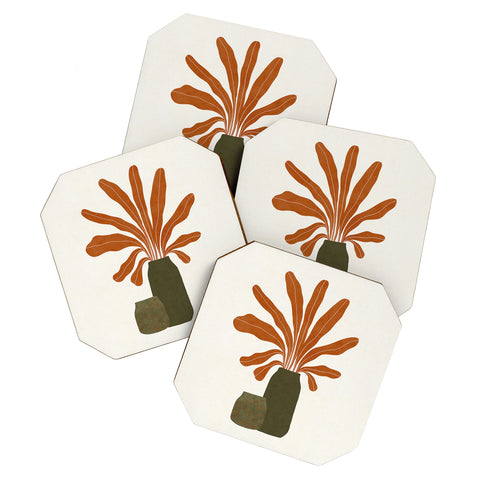 Alisa Galitsyna Two Green Vases Orange Plant Coaster Set