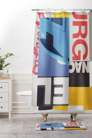 Alisa Galitsyna Typography Shapes Paper Collage Shower Curtain And Mat