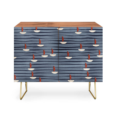 Alisa Galitsyna Watercolor Waves and Boats Credenza